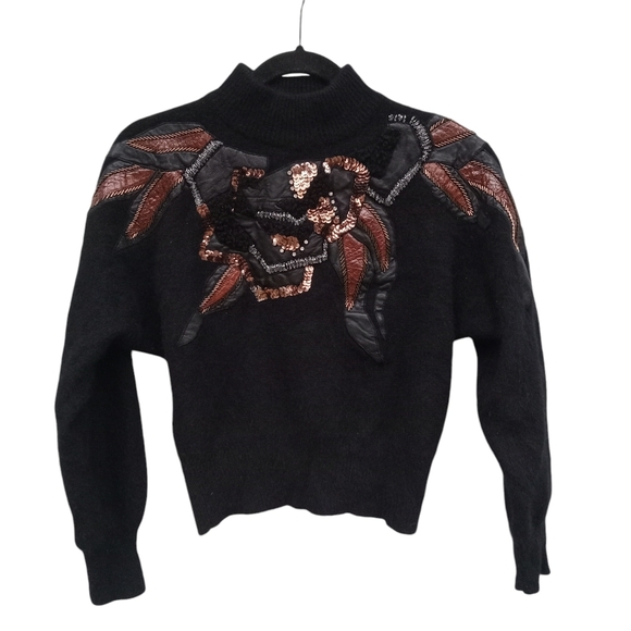 Vintage Erez Sweater Mock Neck Cropped Lambswool Angora Leather Snake Skin Med. - Picture 1 of 12